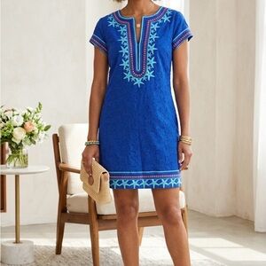 Vineyard Vines Embroidered Navy and Teal Tunic Dress Size 8